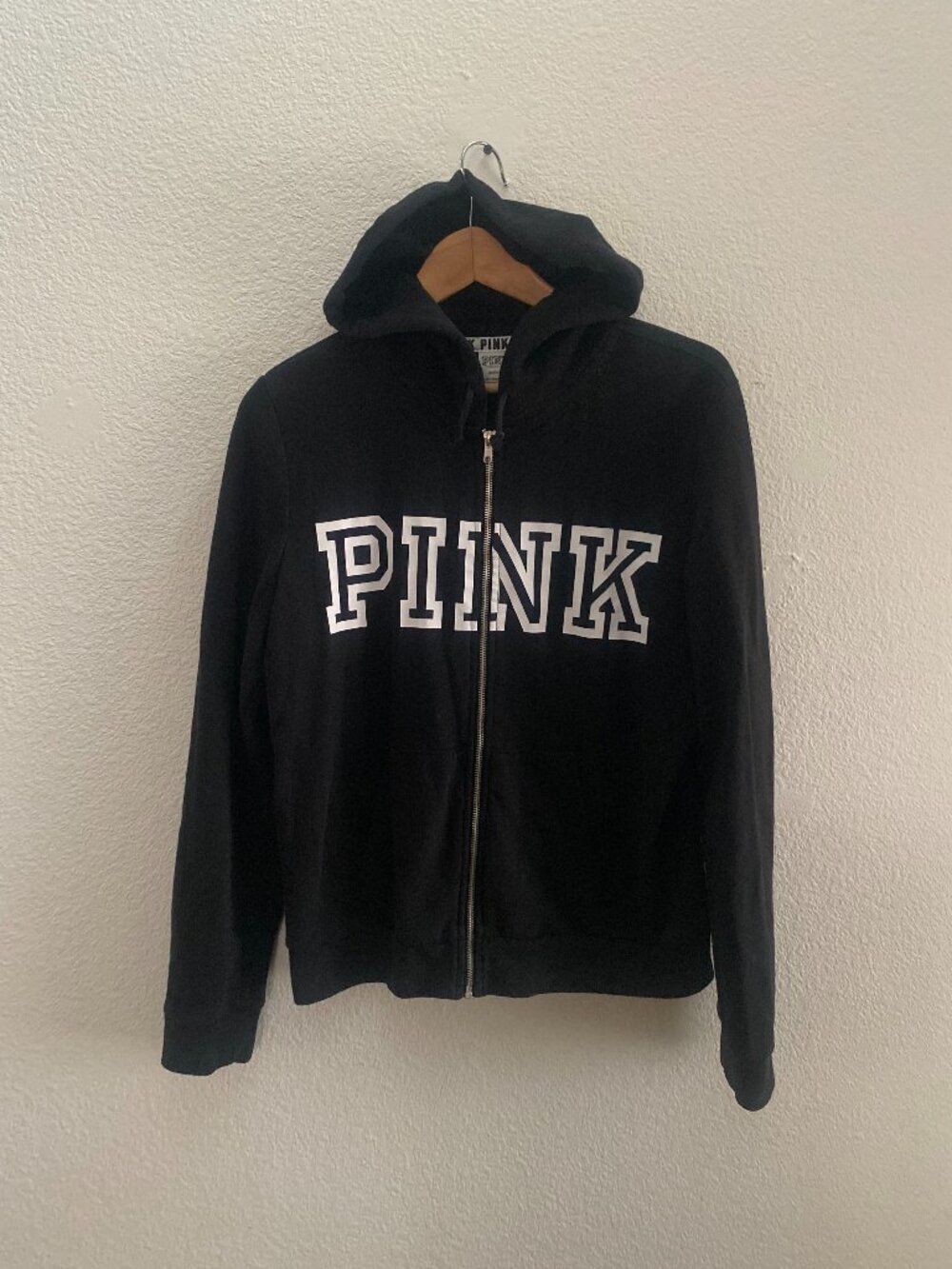 PINK Victoria's Secret Full Zip Hoodie Sweatshirt Size Large Black Color VS